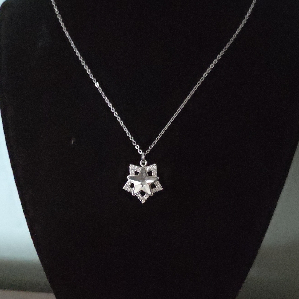 Swarovski 16 Inch Silver Necklace with Geometric Pendant